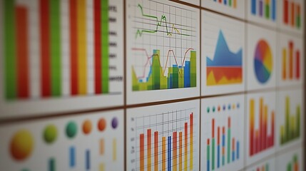 Obraz premium Data Analysis Screen with Charts and Statistics in Soft Natural Light