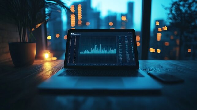 Data Analysis Screen with Soft Natural Lighting and Blank Branding Area
