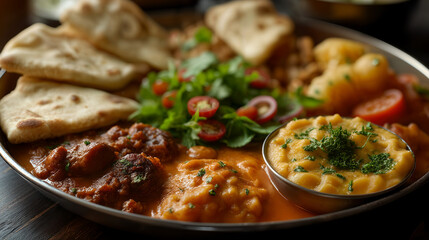 Captivating Bird's Eye View of an Exquisite Vegetarian Indian Thali with Colorful Dishes