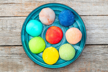 Mix of colorful mochi . Traditional japanese dessert