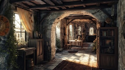 Obraz premium Burning Village Interior 