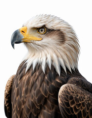 Majestic Bald Eagle Portrait on White Background Wildlife Photography Concept. 