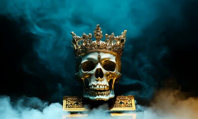 Golden skull with crown in dark theme