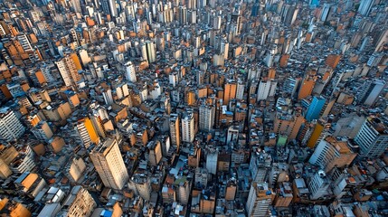 Aerial Cityscape Panorama of a Densely Populated Urban Metropolis with Towering Skyscrapers