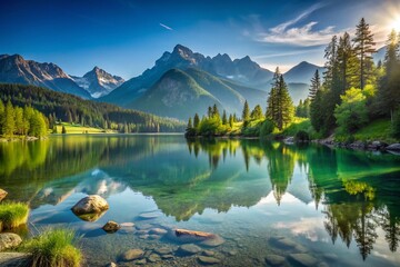 Serene Nature Landscape for Desktop Background with Calm Lake and Mountain Reflections, Perfect for Relaxation and Inspiration, Ideal for 1920x1080 Screen Resolutions