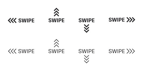 Swipe arrow vector icon. Right, left, up, and down slide or scroll hand sign. Drag buttons symbols.