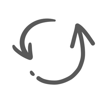 Circular two arrows line icon. Outline hand drawn round vintage element of loading and exchange, movement repetition. Cycle, loop pointer mascot, simple doodle spin arrows icon vector illustration