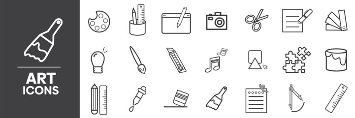 Art Icons Set, Containaing All Art Icons Outlines, Vector Illustration Collection Editable eps10