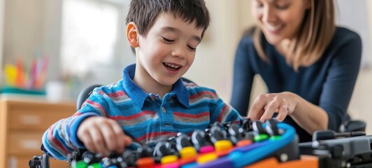 A Joyful Moment: Child with Special Needs Engaging in Play Therapy