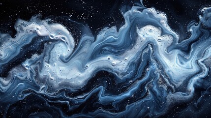 Obraz premium Swirling blue and white abstract pattern resembling cosmic waves in dark space background captured in artistic expression