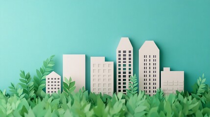 Eco-Friendly Cityscape with Papercraft Buildings and Sustainable Urban Landscape