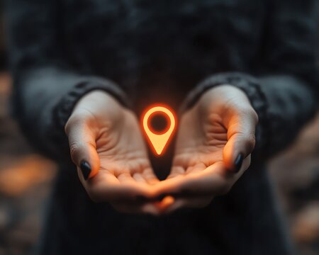Person holding a location marker with user symbol