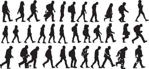 A vector silhouette set of people in striking black designs