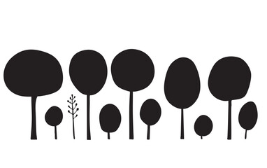  simple vector trees in a green color scheme, featuring basic shapes and minimalistic line art