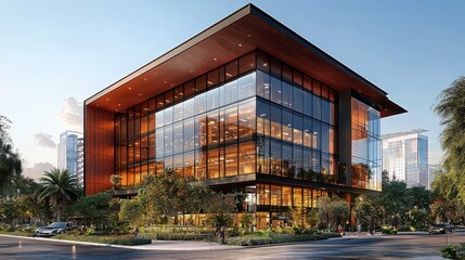 Obraz premium Transforming spaces a modern warehouse with glass facade in an urban environment for innovative design and sustainability