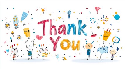 Vibrant and Whimsical Hand Drawn Thank You Lettering in a Playful Colorful Childish Style Perfect for a Kids  Thank You Card or Stationery Design on a White Background