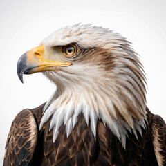 Majestic Bald Eagle Portrait on White Background Wildlife Photography Concept. 