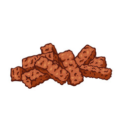 Rye bread croutons pile line icon. Outline hand drawn salty crisp snack for beer, crunchy spicy brown crackers. Oktoberfest food, pub party mascot, fried bread pieces color icon vector illustration