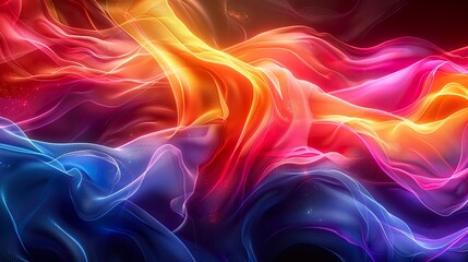 Obraz premium Vibrant Abstract Neon Background: Modern Art Wallpaper with Wavy Patterns and Dynamic Curves, ideal for websites, presentations, and digital art projects