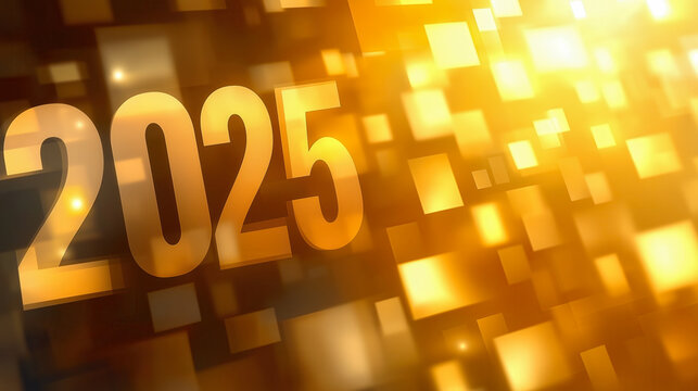 A bright yellow background with the number 2025 in bold letters