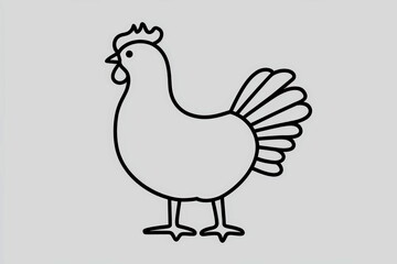 Fototapeta premium Bold outline of a rooster, symbol of good fortune, black lines on white background, no greyscale