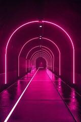 Pink Neon Tunnel Pathway Illuminated Architecture
