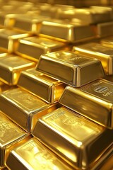 Rows of gold bars are meticulously stacked, embodying prosperity, security, and timeless value in finance.