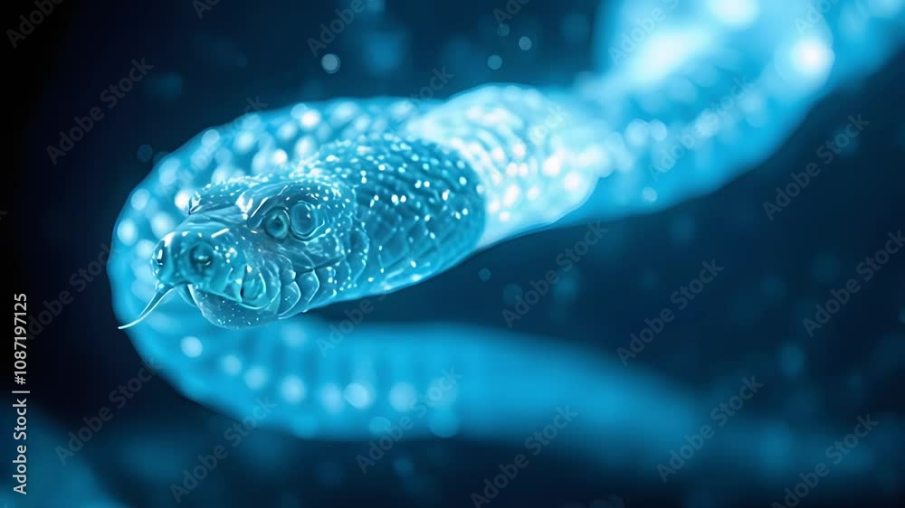 Poster A Captivating Visual of a Vigorous Snake Dissolving into Glowing Particles Ideal for Artistic Works and Creative Projects