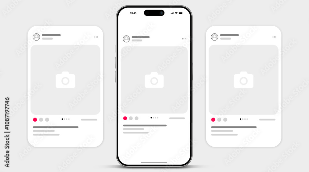 Poster social media carousel post template mockup. mobile app interface with blank pictures, editable posts