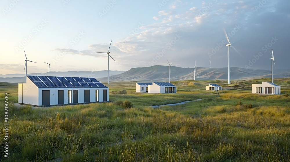 Poster sustainable futurescape a visionary eco friendly community powered by an intricate network of solar 