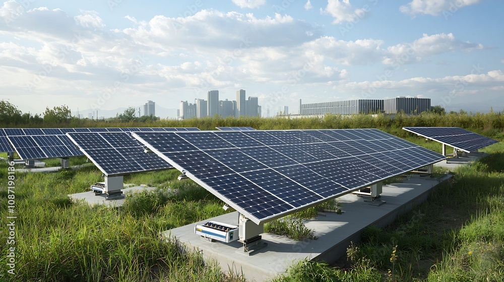 Poster Cutting Edge Sustainable Smart Home with Visually Striking Solar Array and Dynamic Battery System Optimizing Renewable Energy Utilization for Modern Energy Efficient Living
