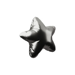 3d inflatable five-pointed star in chrome silver color on isolated background.