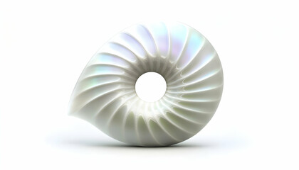 Obraz premium Abstract swirl design, iridescent white ceramic sculpture, minimalist art, modern home decor, unique shape, elegant object.