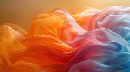 Obraz premium Colorful flowing fabric with orange and blue shades creating a smooth texture in a soft lighting environment
