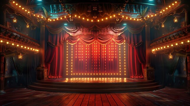 An Elaborate Circus Stage Setting: Perfect for Show Posters, Event Invitations, and Entertainment Themed Designs