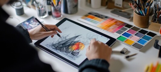 Digital Artist Creates a Nautical Sketch on Tablet