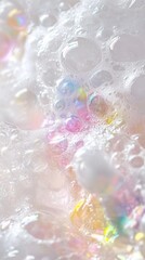 Ethereal iridescent bubbles float in a dreamy, soft-focus landscape, creating a mesmerizing interplay of light, color, and delicate textures.