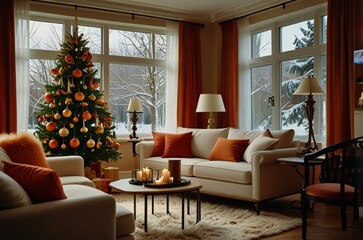 Obraz premium living room with christmas tree