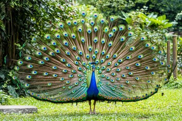 Majestic Peacock Displaying its Vibrant Feathers in Nature