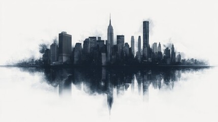Fototapeta premium New York City Skyline Minimalist Design, iconic skyscrapers silhouette, white background, contemporary urban aesthetic, modern art influence