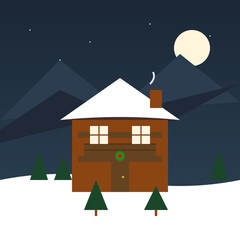 Naklejka premium nordic winter house night with snow