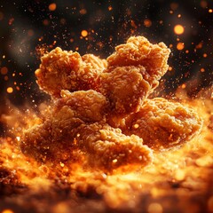 Fried Chicken Delight, enticing commercial poster showcasing crispy fried chicken, vibrant colors, appealing presentation, inviting atmosphere