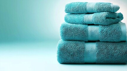   A collection of blue towels on a light blue background