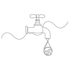 World water day single line art, continuous one line drawing of  Isolated outline vector art water drop icon