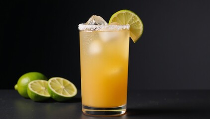 Fototapeta premium Lime-garnished refreshing margarita cocktail single glass
