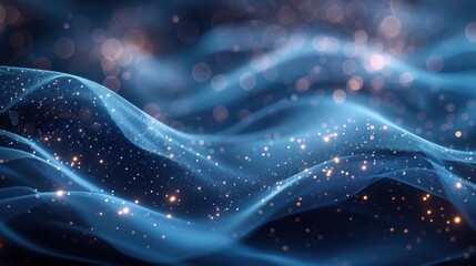 A mesmerizing display of flowing light and color creating an ethereal atmosphere in a digital ocean at twilight