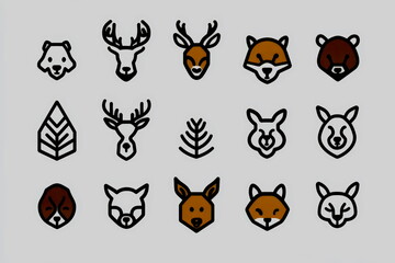 Minimalistic animal icons, line drawings with simple details for versatile use