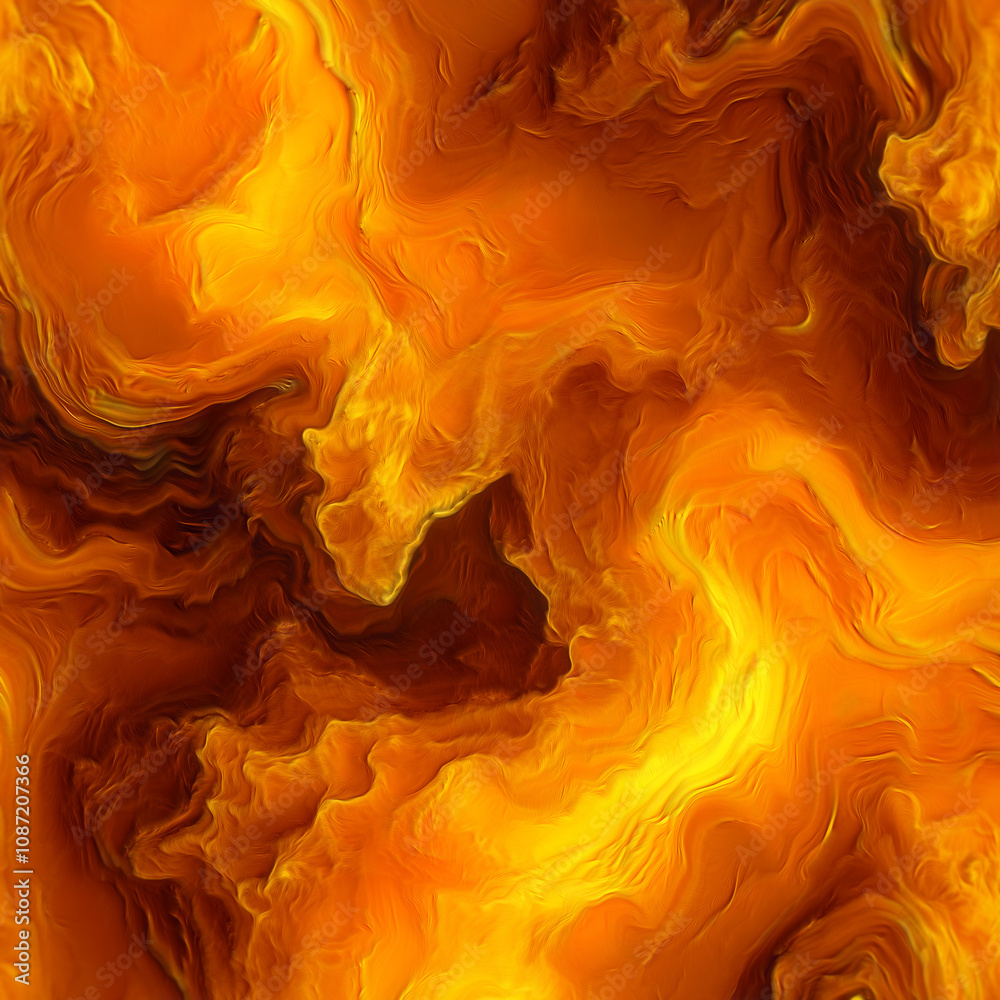 Poster A composition of undulating, flowing shapes rendered in yellow-brown tones. Smooth color transitions add depth and create a swirling effect