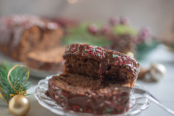 Chocolate yule log christmas cake