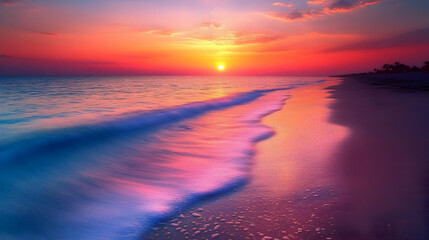 Fototapeta premium Sunset Beach with Wave Illustration